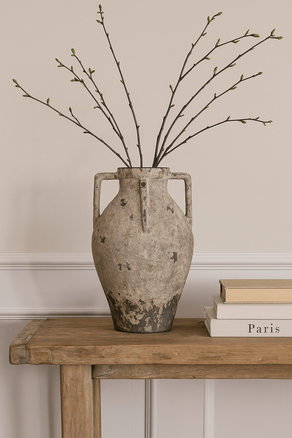 Found Metal Urn with Handles – Vintage-Inspired White Cliff Studio