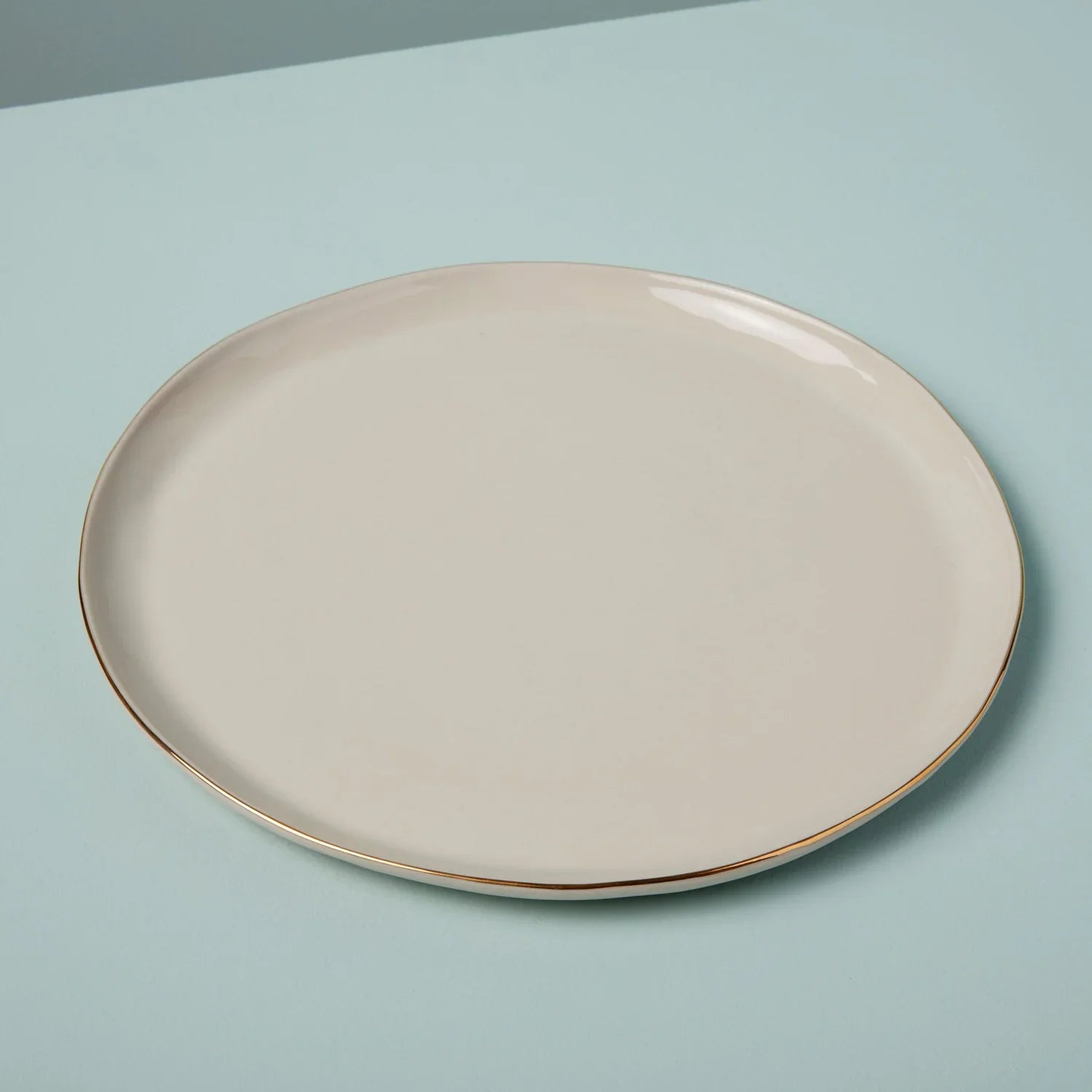 Tam Gold Rim Stoneware Plate, Pearl Tea + Linen