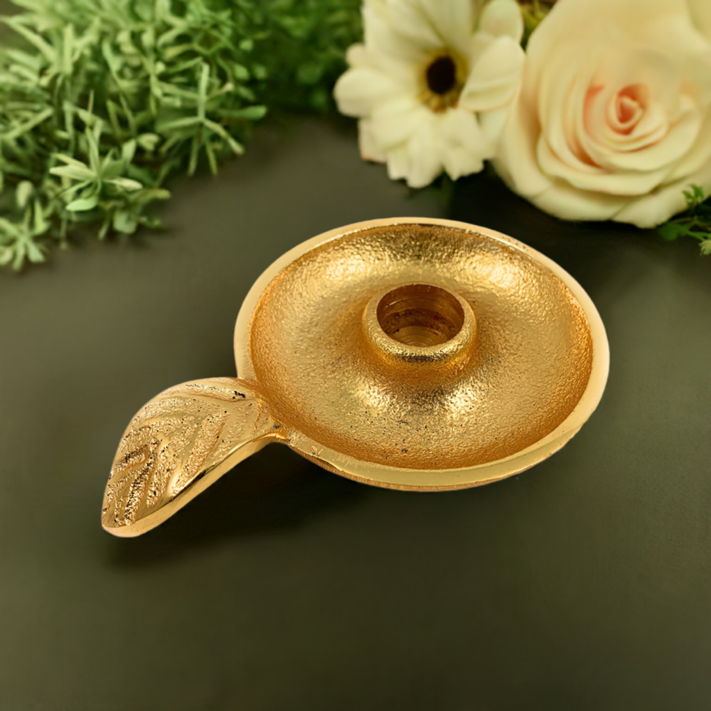 Golden Taper Candlestick Holder Dish Vibhsa