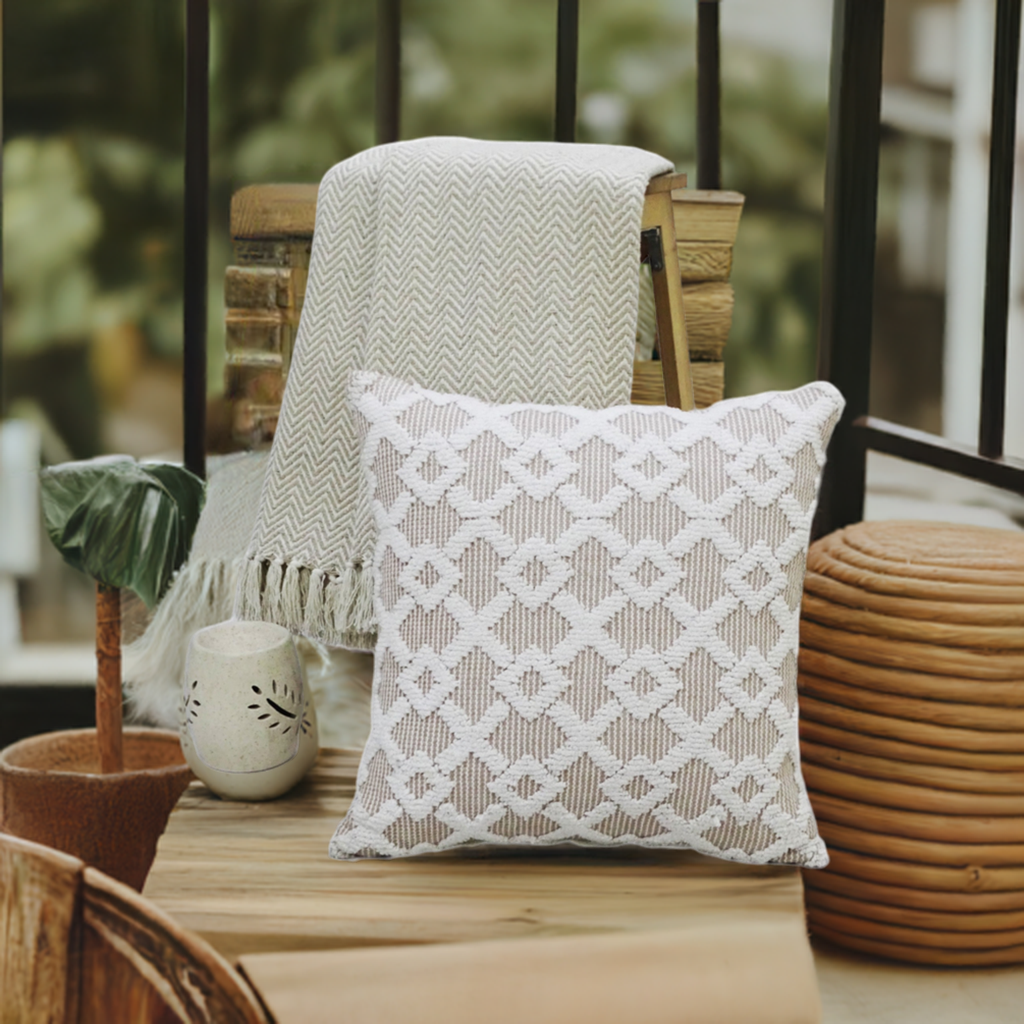 Decorative Beige Accent Throw Pillow  20"x20" Vibhsa
