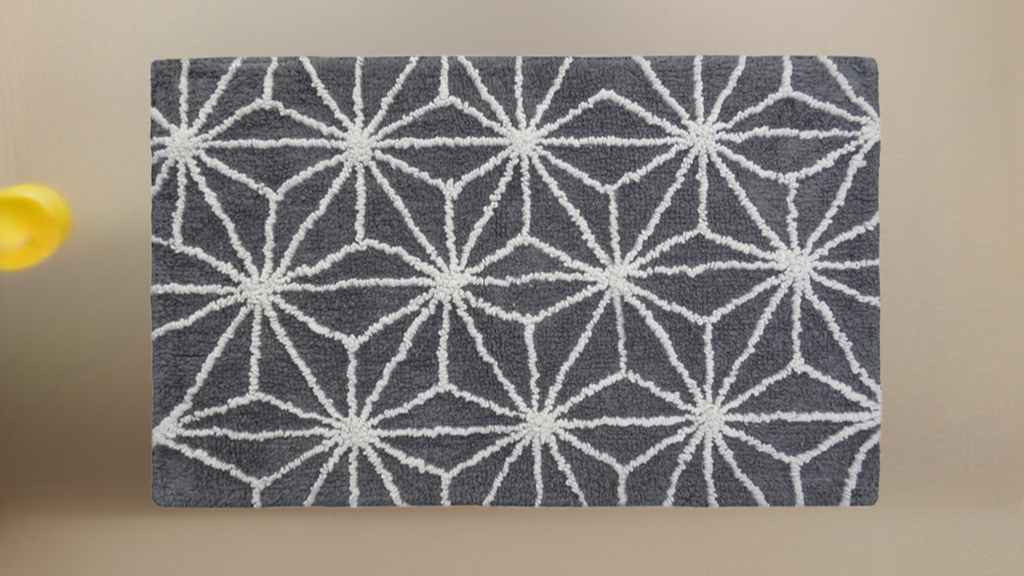 CHICOS HOME Bath Rug Geometric Pattern in Grey & Ivory Vibhsa
