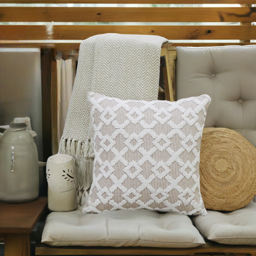 Decorative Beige Accent Throw Pillow  20"x20" Vibhsa