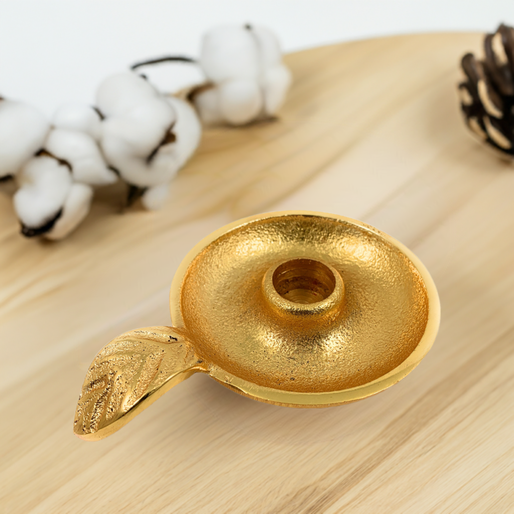 Golden Taper Candlestick Holder Dish Vibhsa