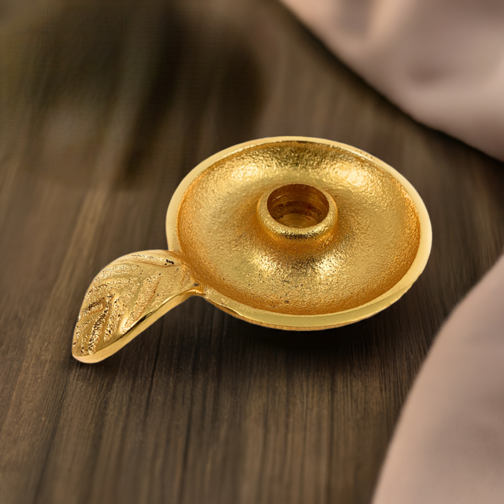 Golden Taper Candlestick Holder Dish Vibhsa