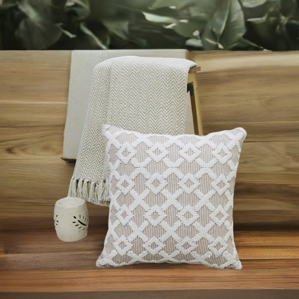 Decorative Beige Accent Throw Pillow  20"x20" Vibhsa