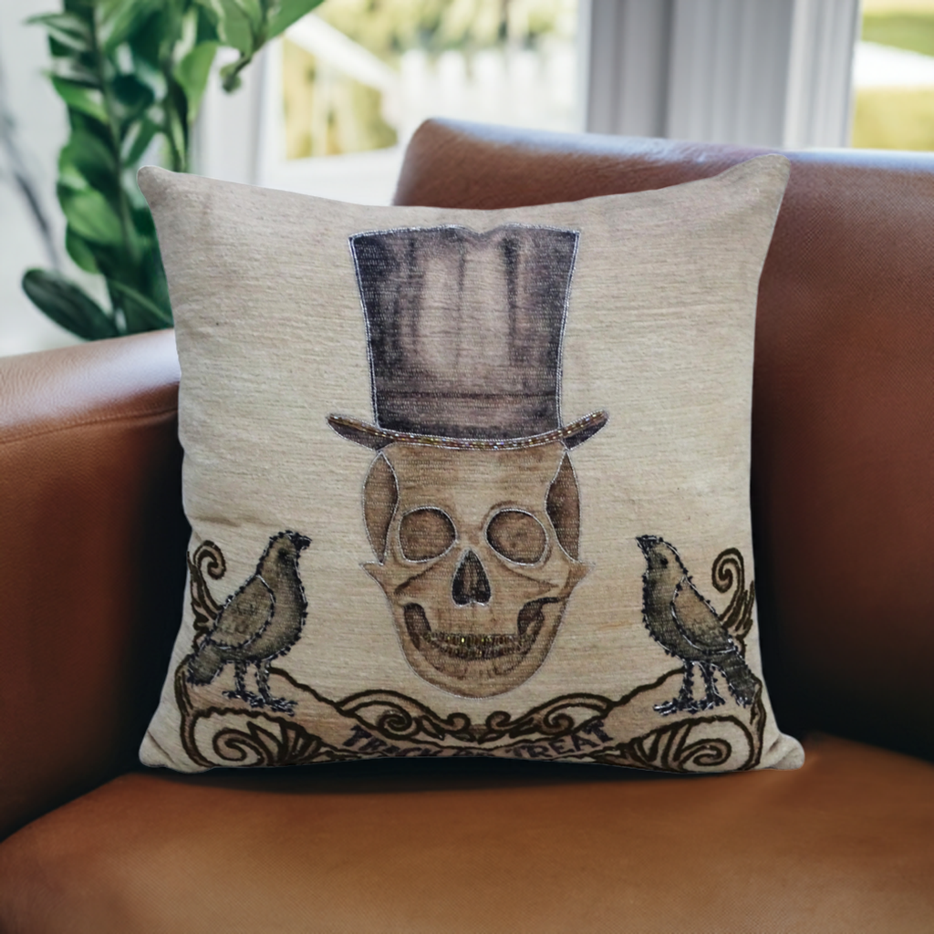 20" x 20" Halloween Embroidred Throw Pillow Vibhsa