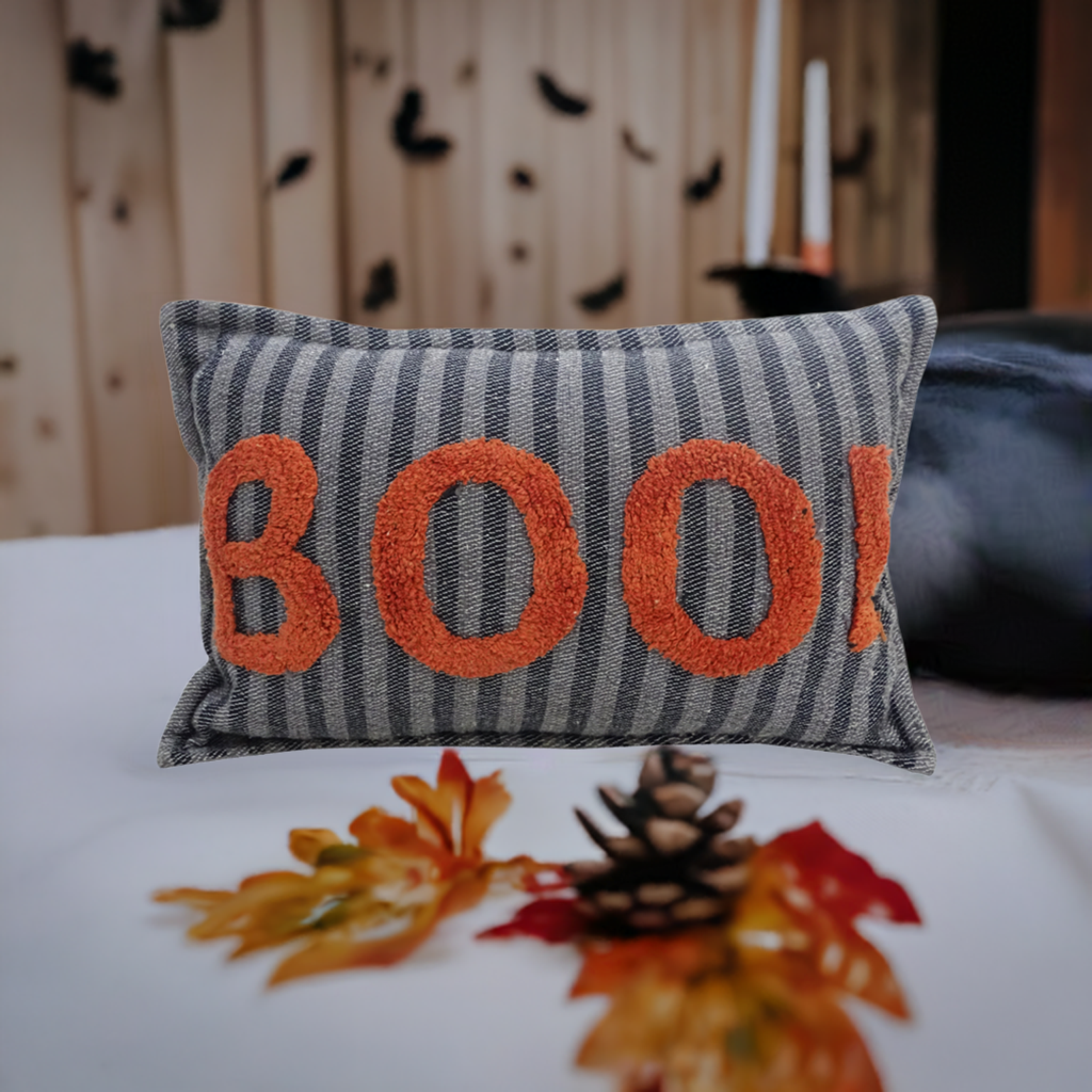 Halloween Throw Pillow Texted BOO! 14" x 24" Vibhsa