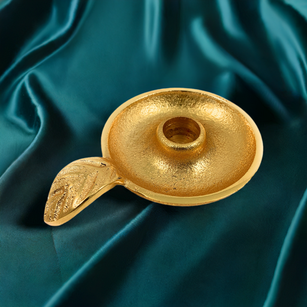 Golden Taper Candlestick Holder Dish Vibhsa