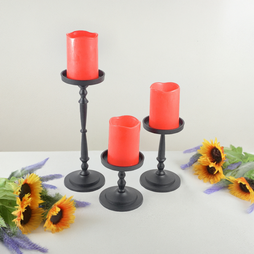Pillar Candle Holder Set of 3 Black Vibhsa