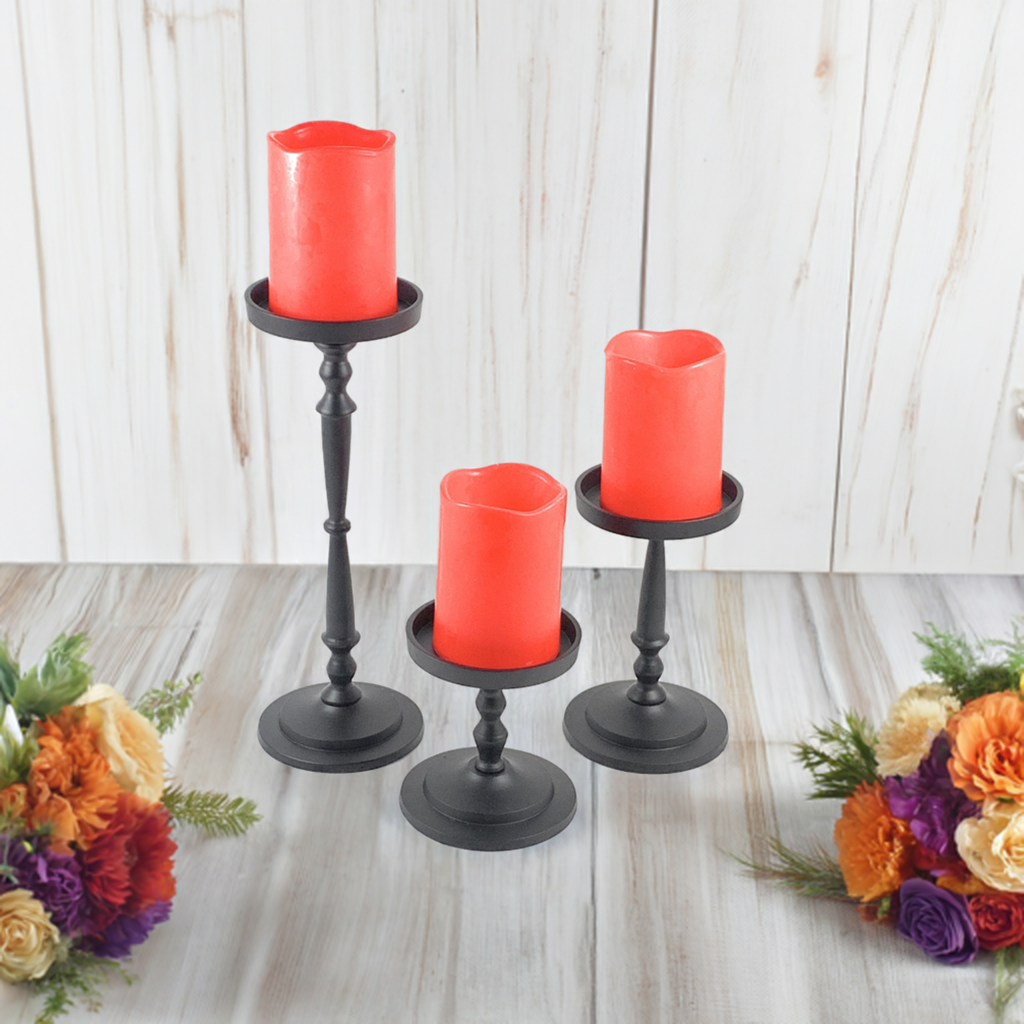 Pillar Candle Holder Set of 3 Black Vibhsa
