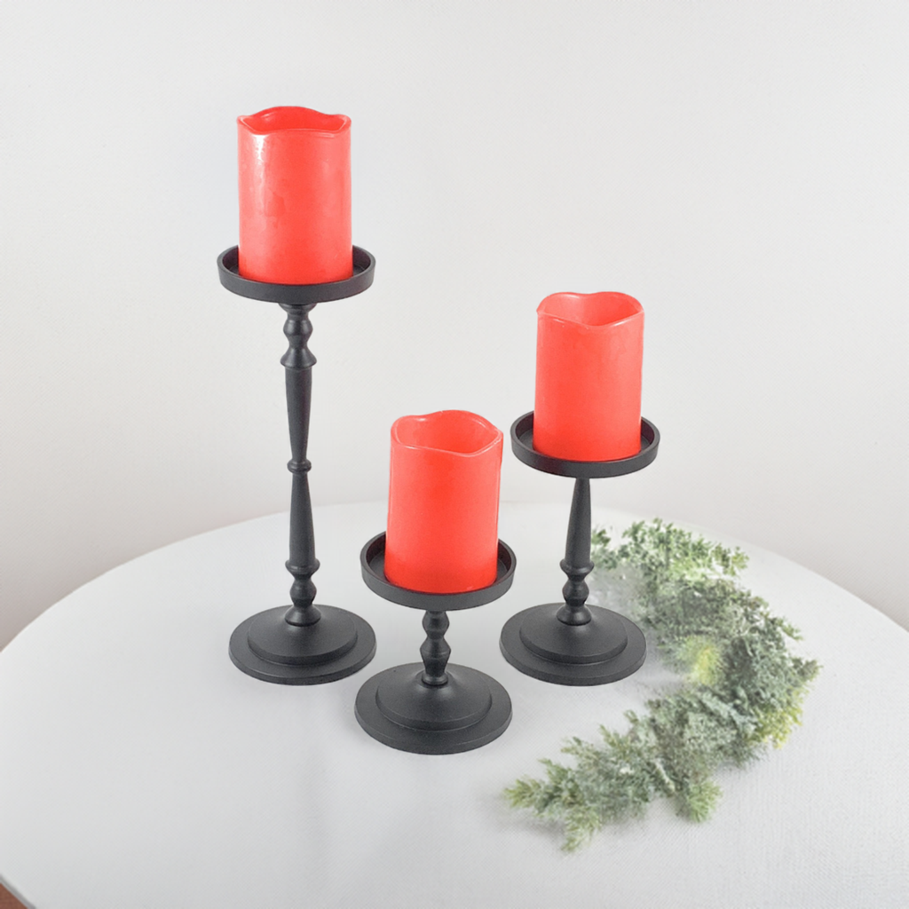 Pillar Candle Holder Set of 3 Black Vibhsa