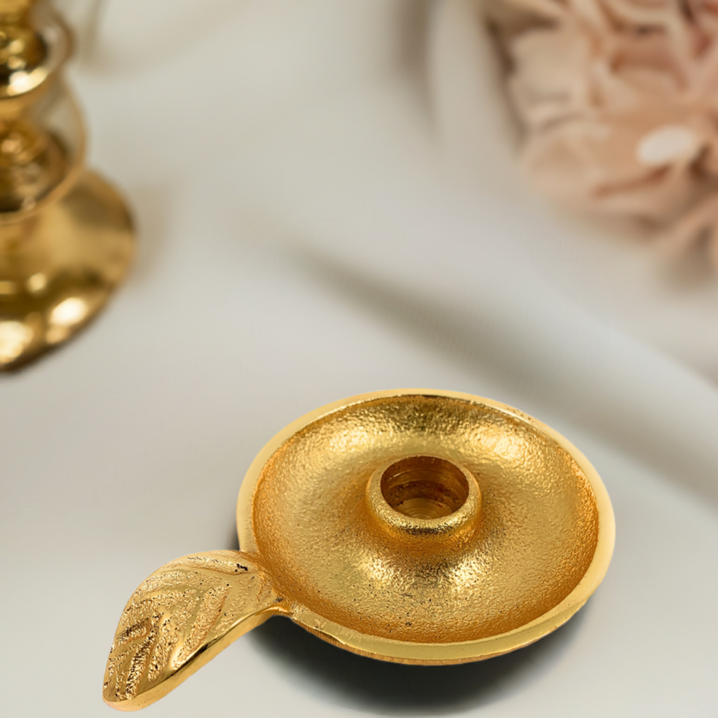 Golden Taper Candlestick Holder Dish Vibhsa