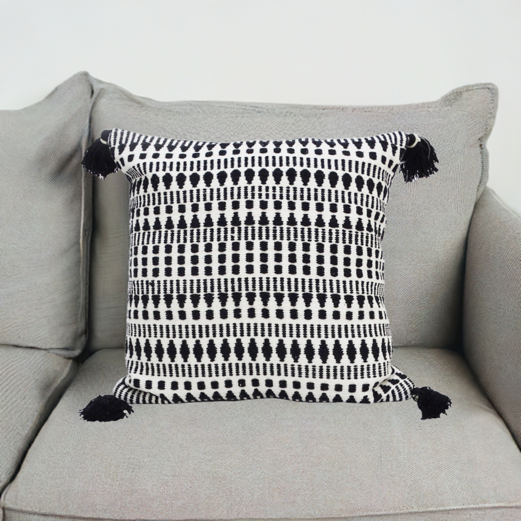 Black 22" X 22" Throw Pillow for couch with Tassels-Winter Vibhsa