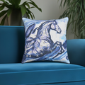 Embroidered 18"x18" Blue Decorative Pillow (Horse) Vibhsa