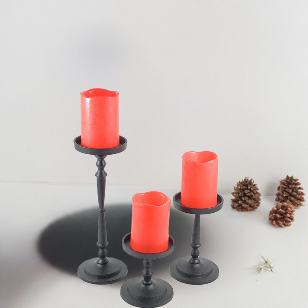 Pillar Candle Holder Set of 3 Black Vibhsa