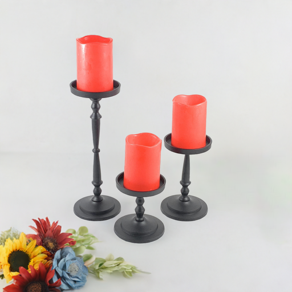 Pillar Candle Holder Set of 3 Black Vibhsa