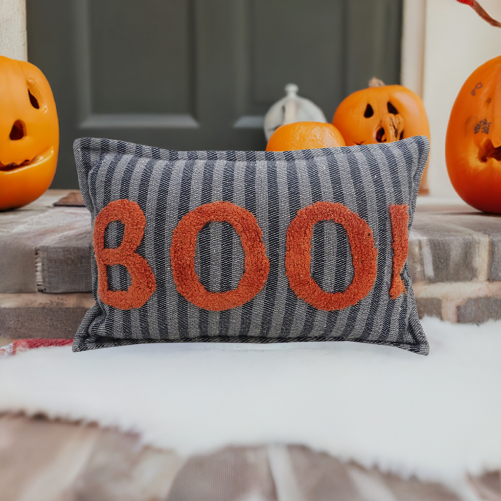 Halloween Throw Pillow Texted BOO! 14" x 24" Vibhsa