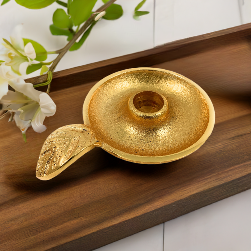 Golden Taper Candlestick Holder Dish Vibhsa