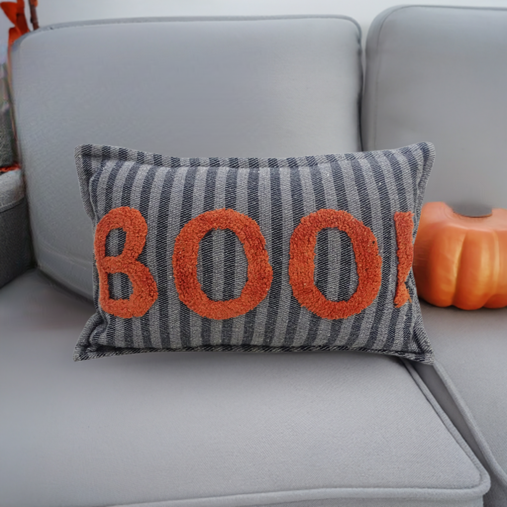Halloween Throw Pillow Texted BOO! 14" x 24" Vibhsa