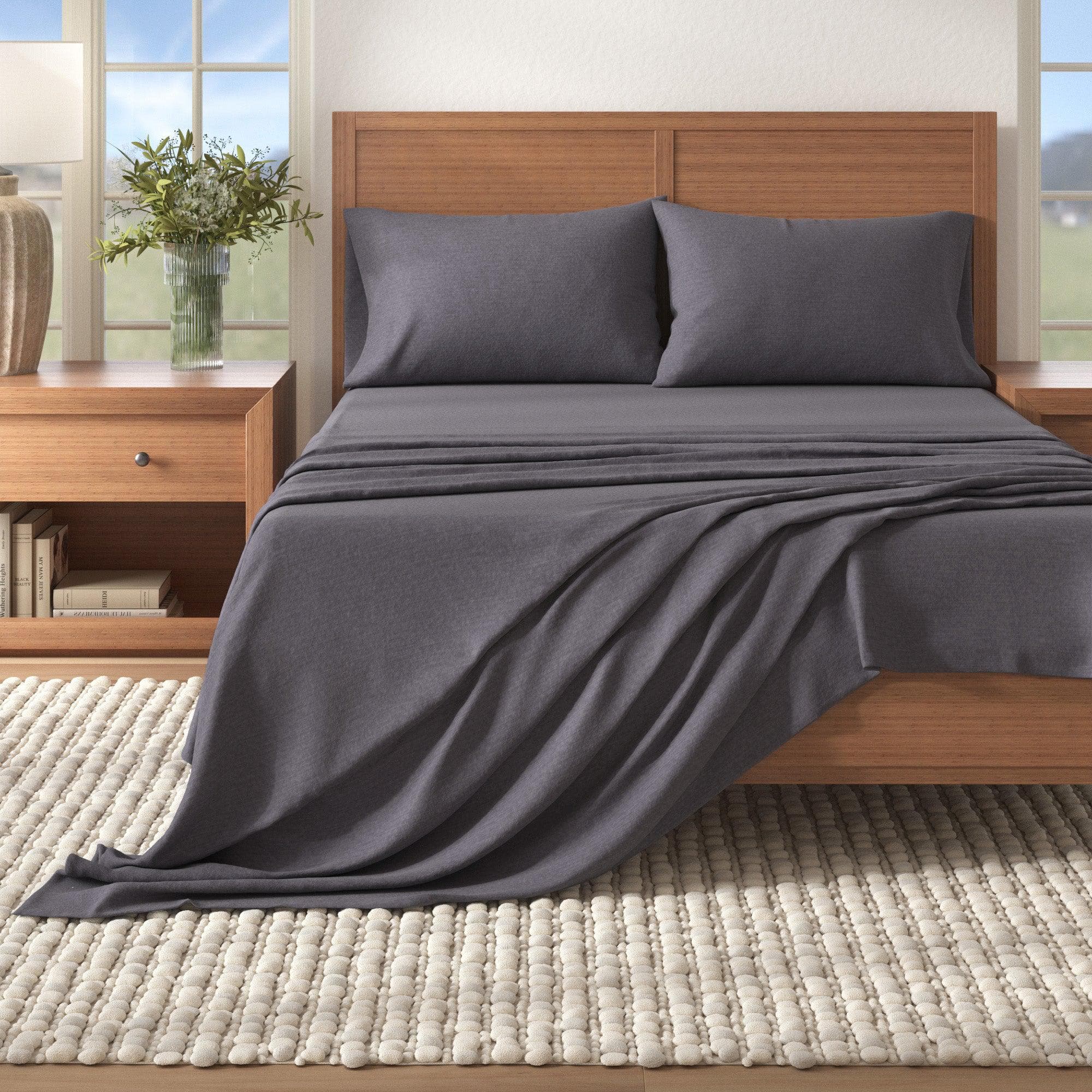Heathered Solid Cotton Blend Flannel Sheet Set - Anders Collection Great Bay Home