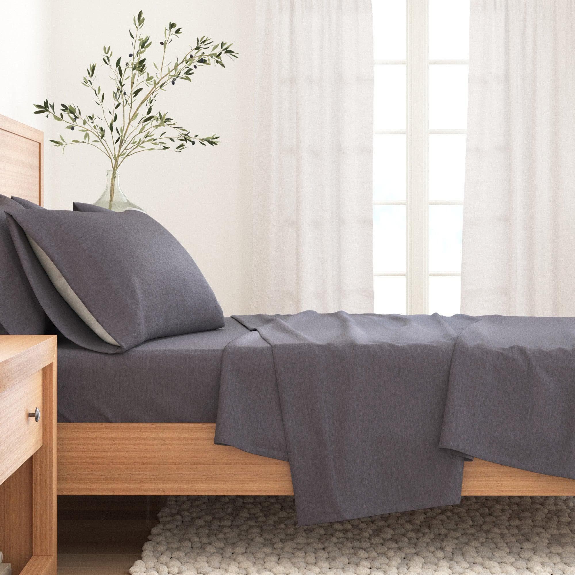 Heathered Solid Cotton Blend Flannel Sheet Set - Anders Collection Great Bay Home