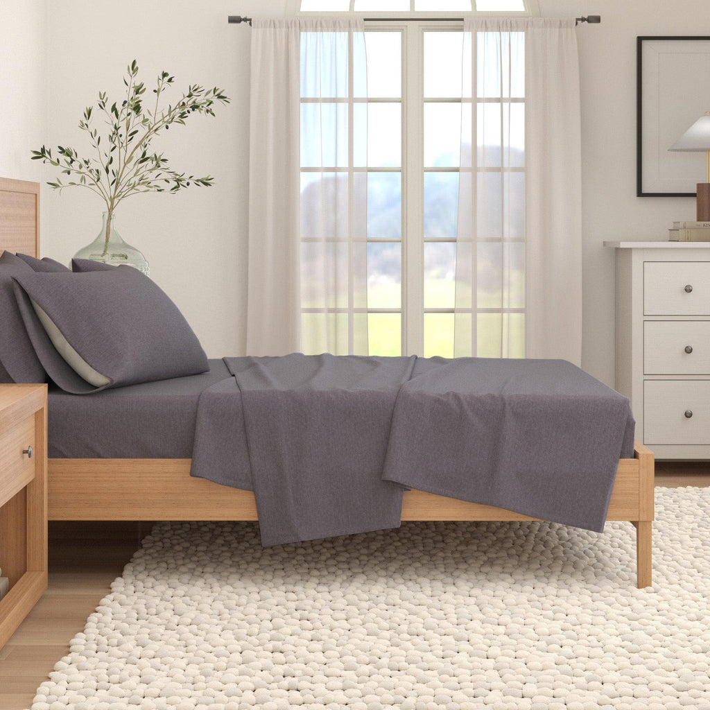 Heathered Solid Cotton Blend Flannel Sheet Set - Anders Collection Great Bay Home