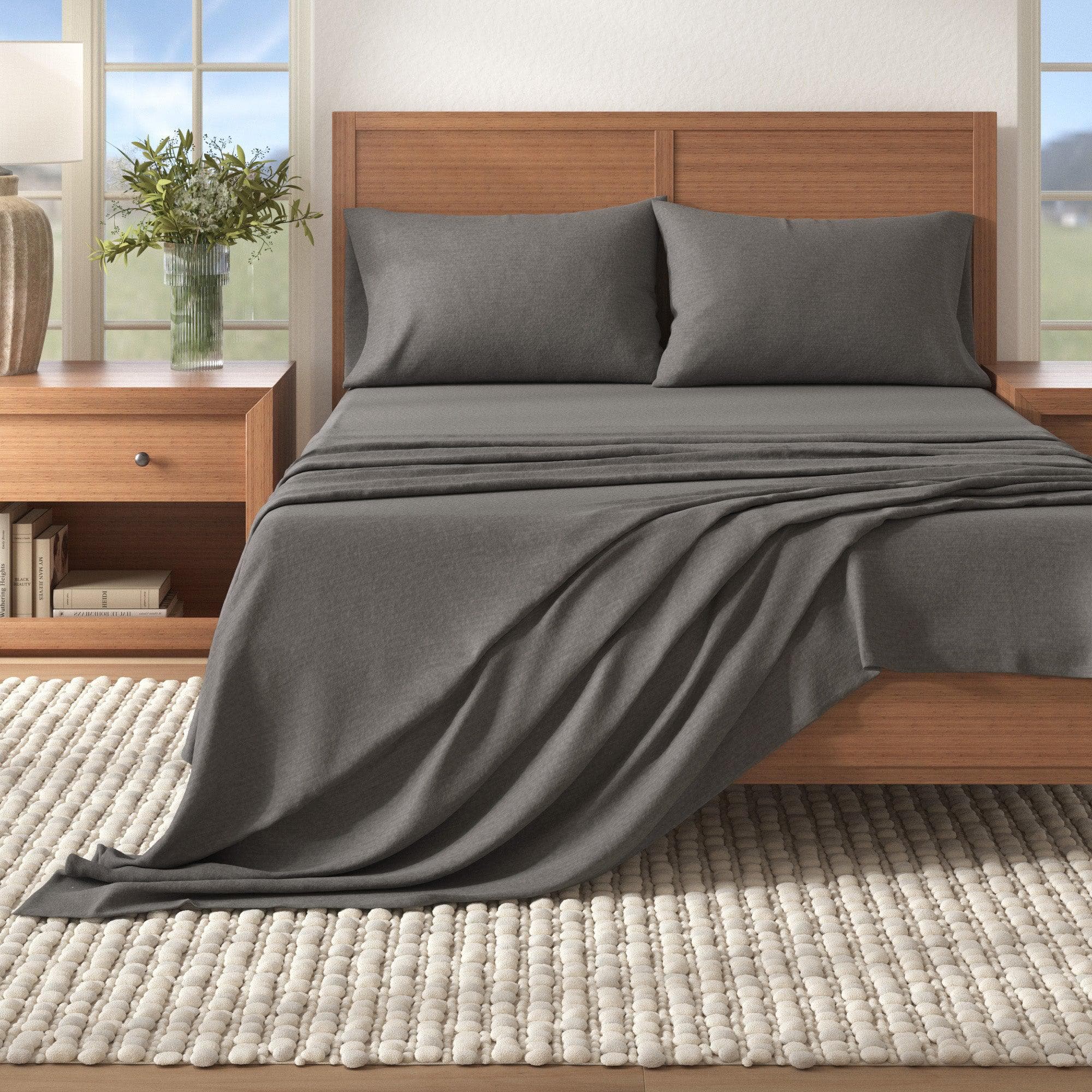 Heathered Solid Cotton Blend Flannel Sheet Set - Anders Collection Great Bay Home