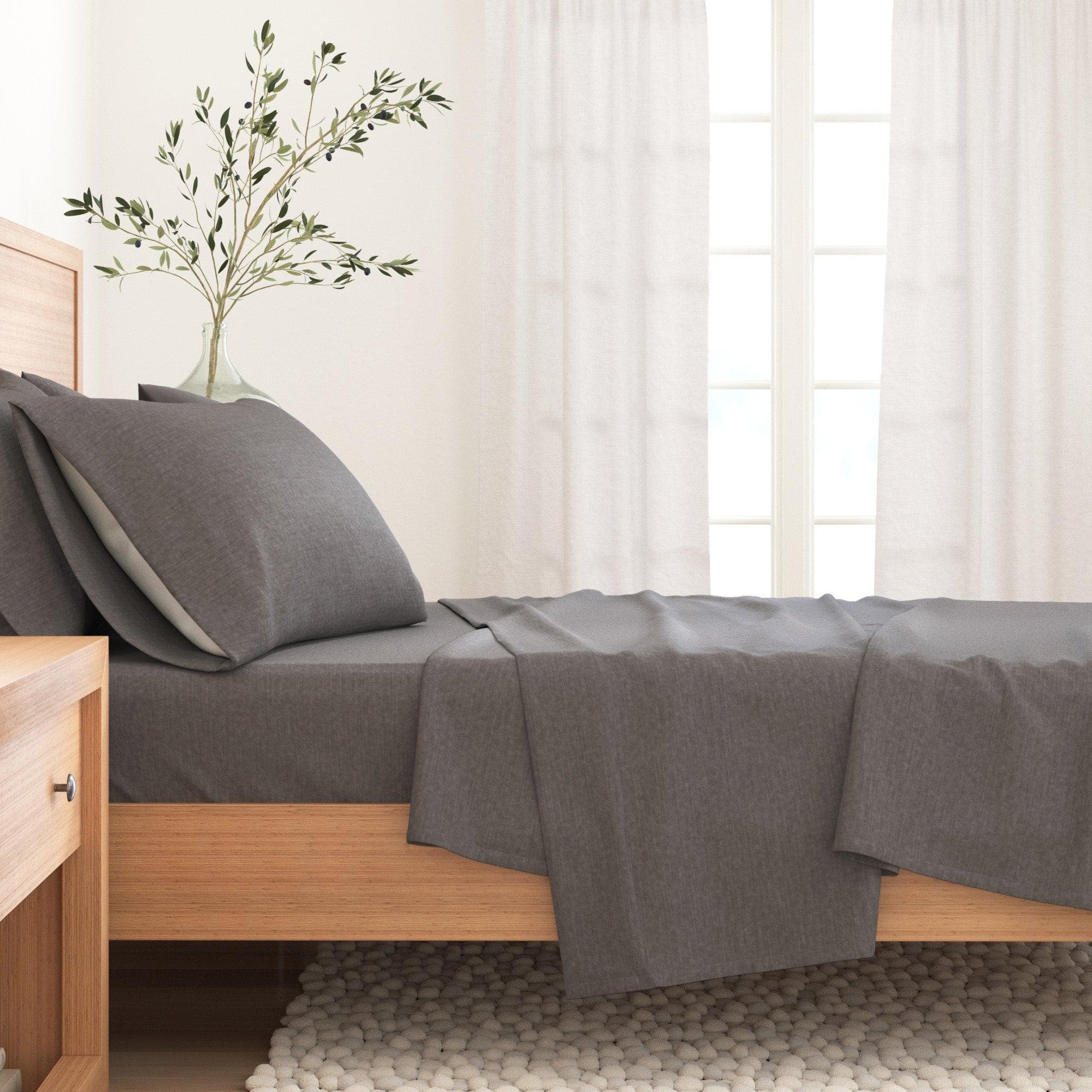 Heathered Solid Cotton Blend Flannel Sheet Set - Anders Collection Great Bay Home
