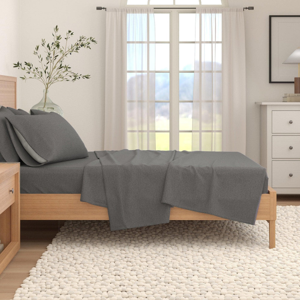 Heathered Solid Cotton Blend Flannel Sheet Set - Anders Collection Great Bay Home