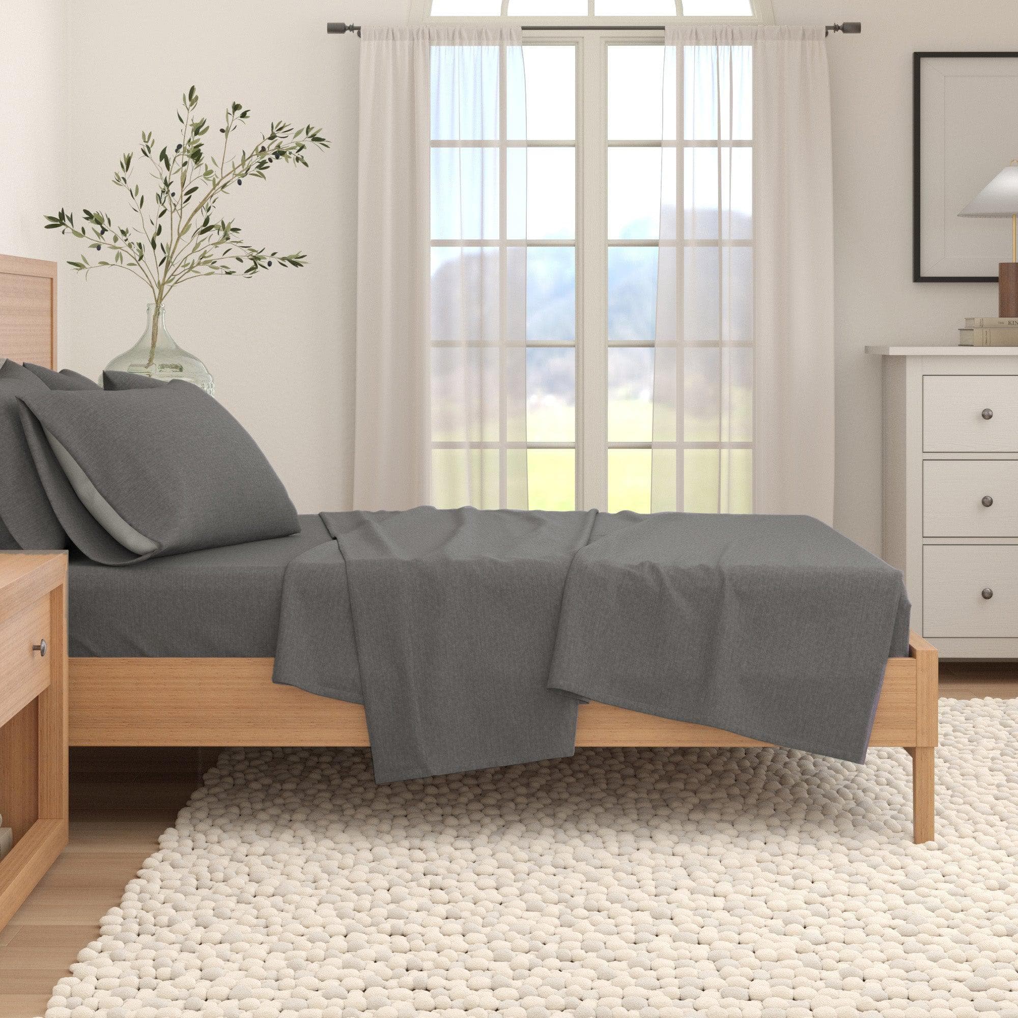 Heathered Solid Cotton Blend Flannel Sheet Set - Anders Collection Great Bay Home