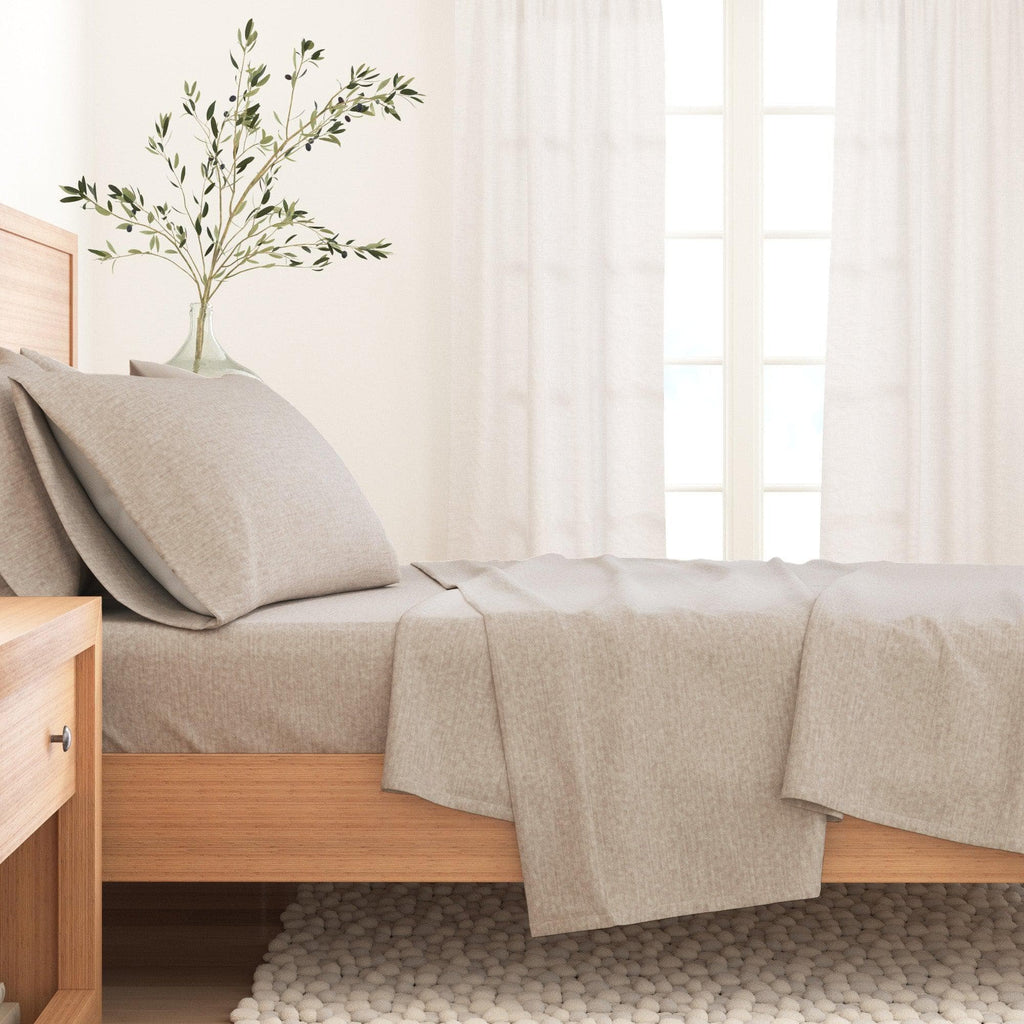 Heathered Solid Cotton Blend Flannel Sheet Set - Anders Collection Great Bay Home