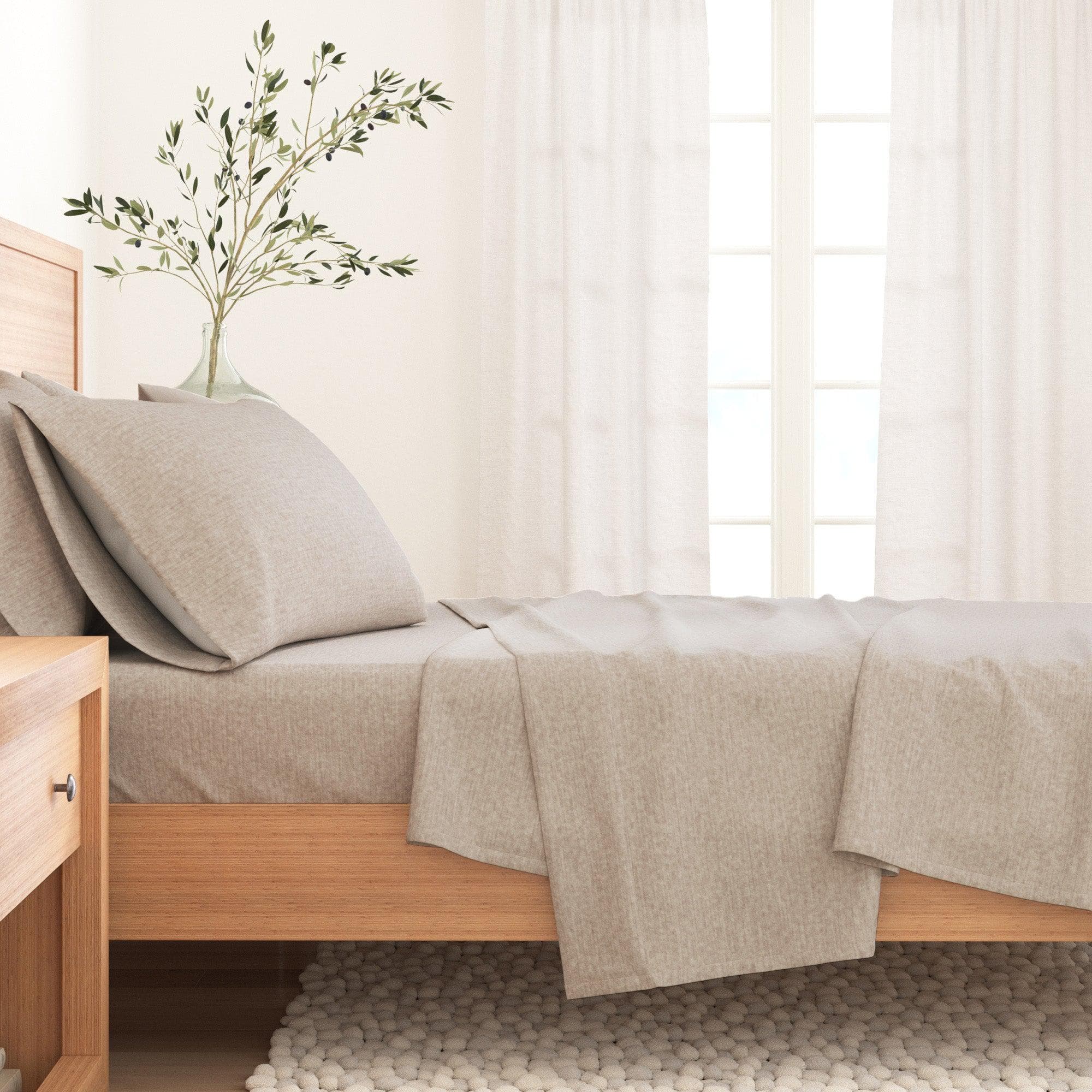 Heathered Solid Cotton Blend Flannel Sheet Set - Anders Collection Great Bay Home
