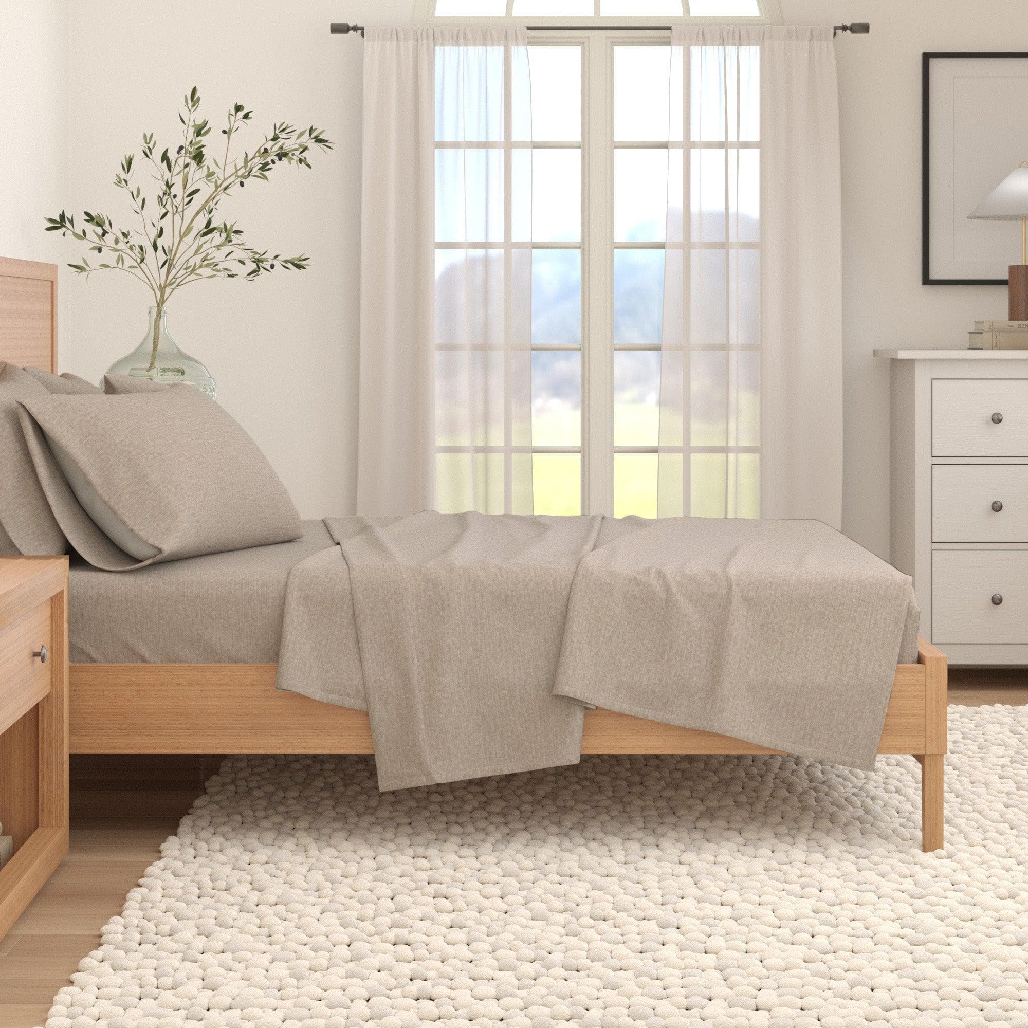 Heathered Solid Cotton Blend Flannel Sheet Set - Anders Collection Great Bay Home