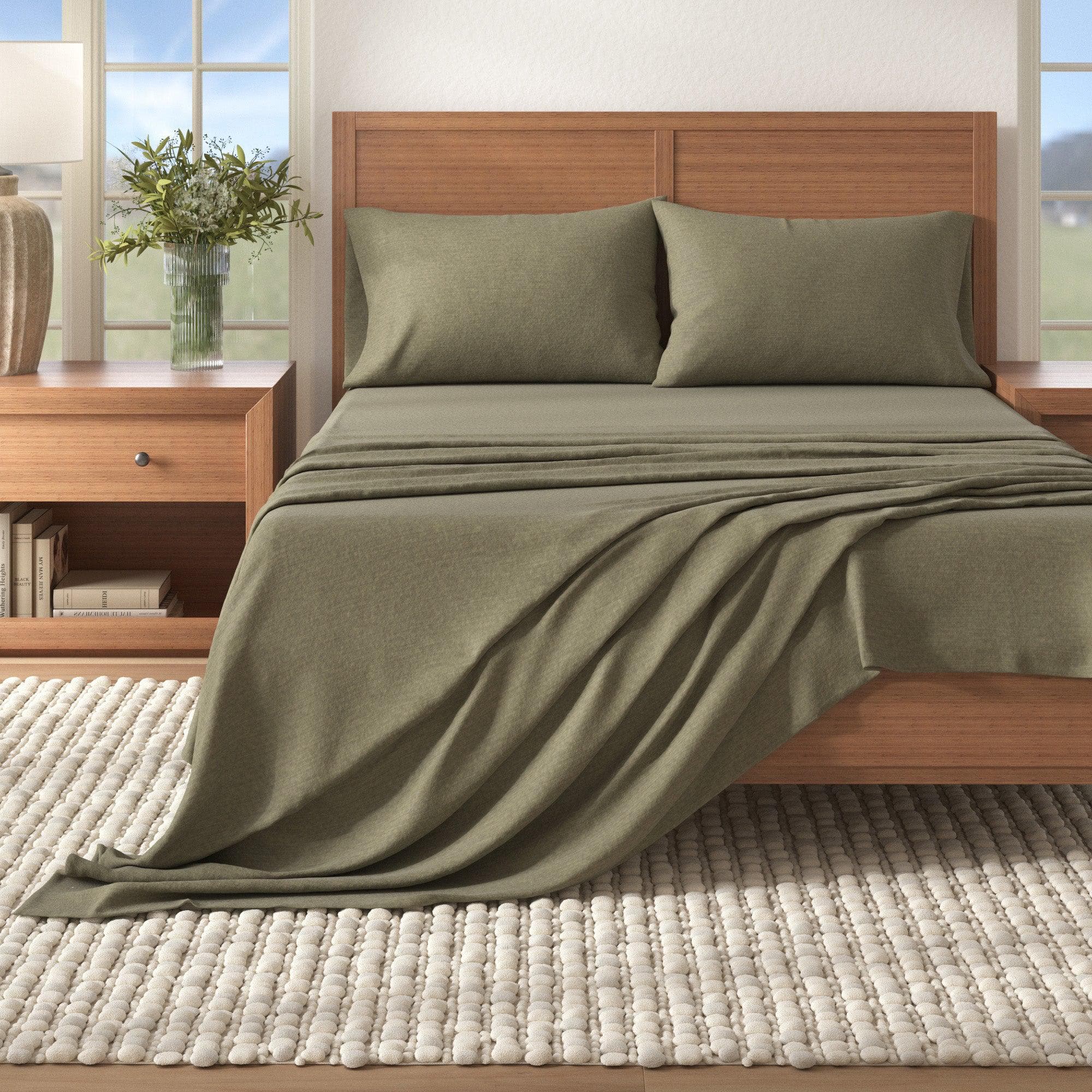 Heathered Solid Cotton Blend Flannel Sheet Set - Anders Collection Great Bay Home