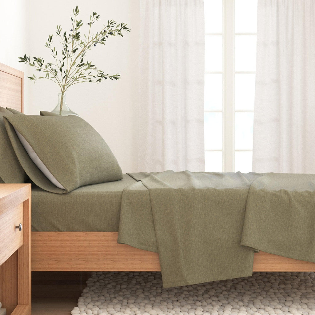 Heathered Solid Cotton Blend Flannel Sheet Set - Anders Collection Great Bay Home