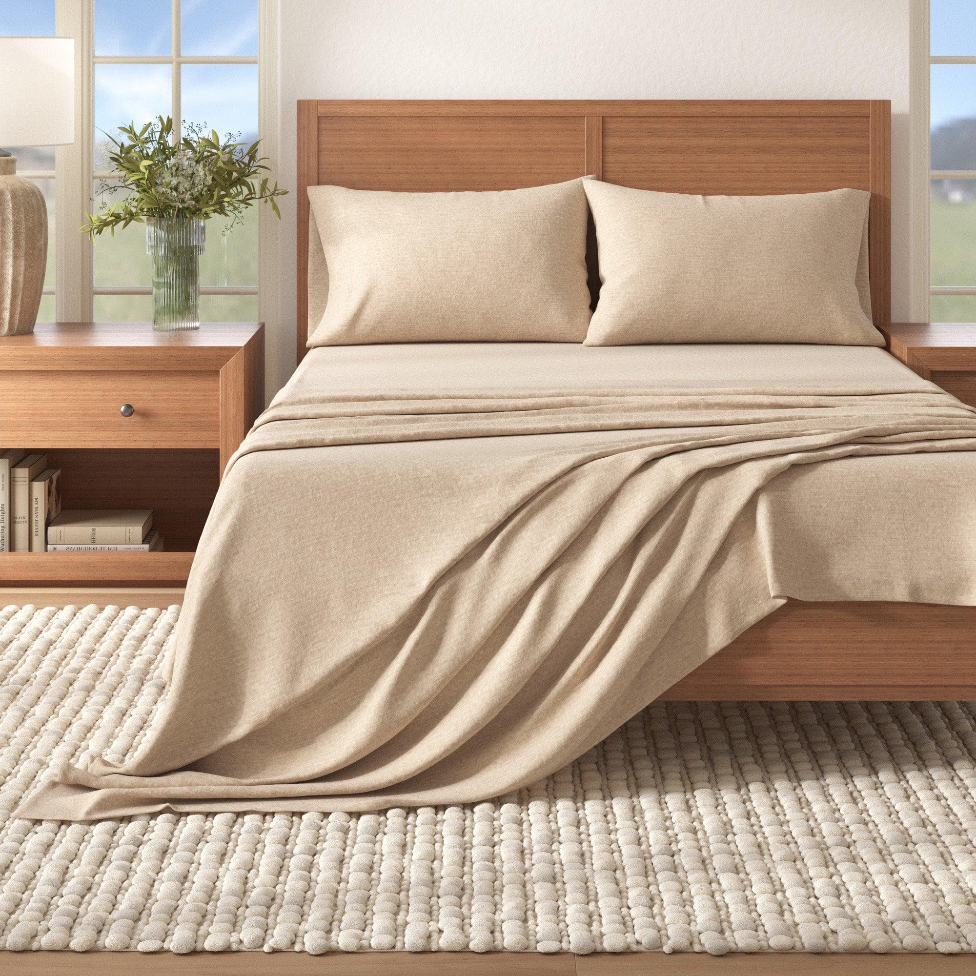 Heathered Solid Cotton Blend Flannel Sheet Set - Anders Collection Great Bay Home