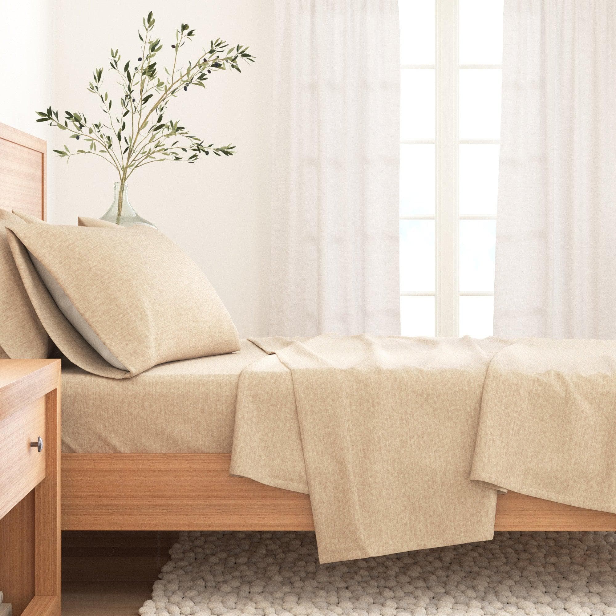 Heathered Solid Cotton Blend Flannel Sheet Set - Anders Collection Great Bay Home