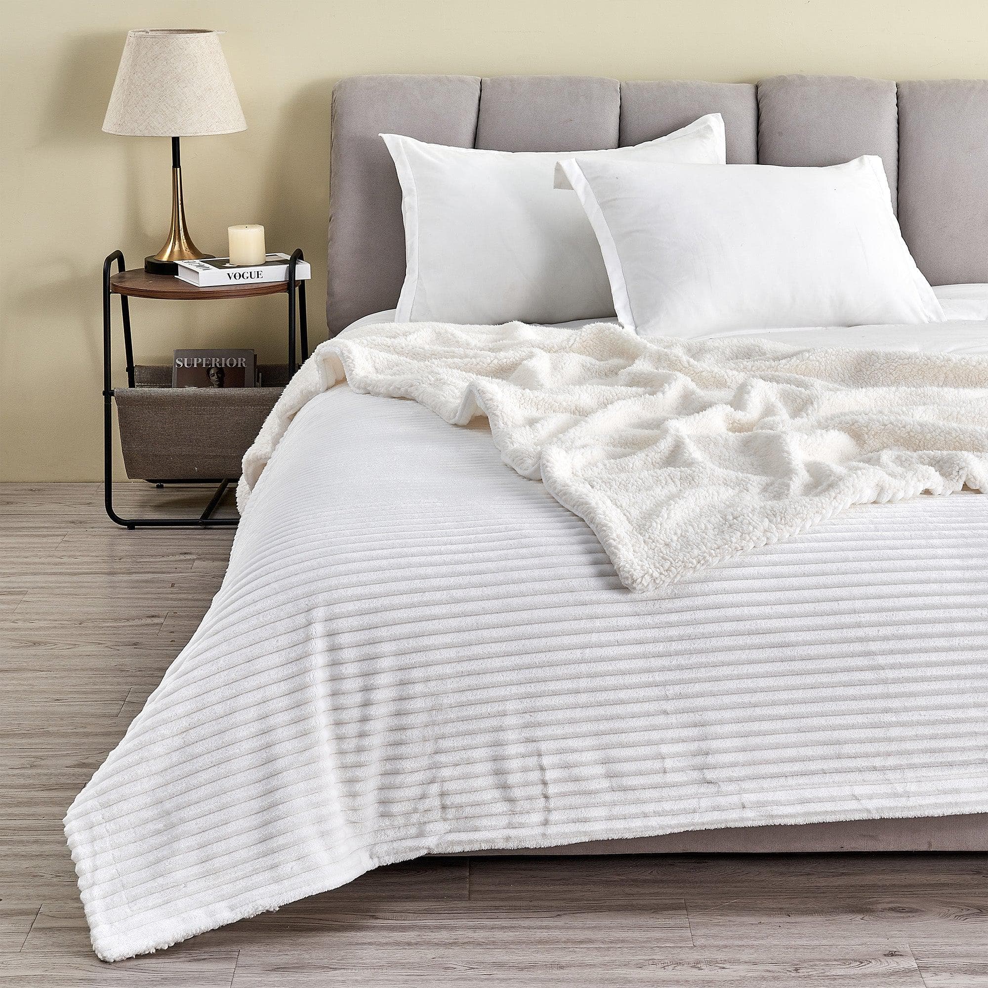 Ribbed Sherpa Throw Blanket - Corduroy Collection Great Bay Home