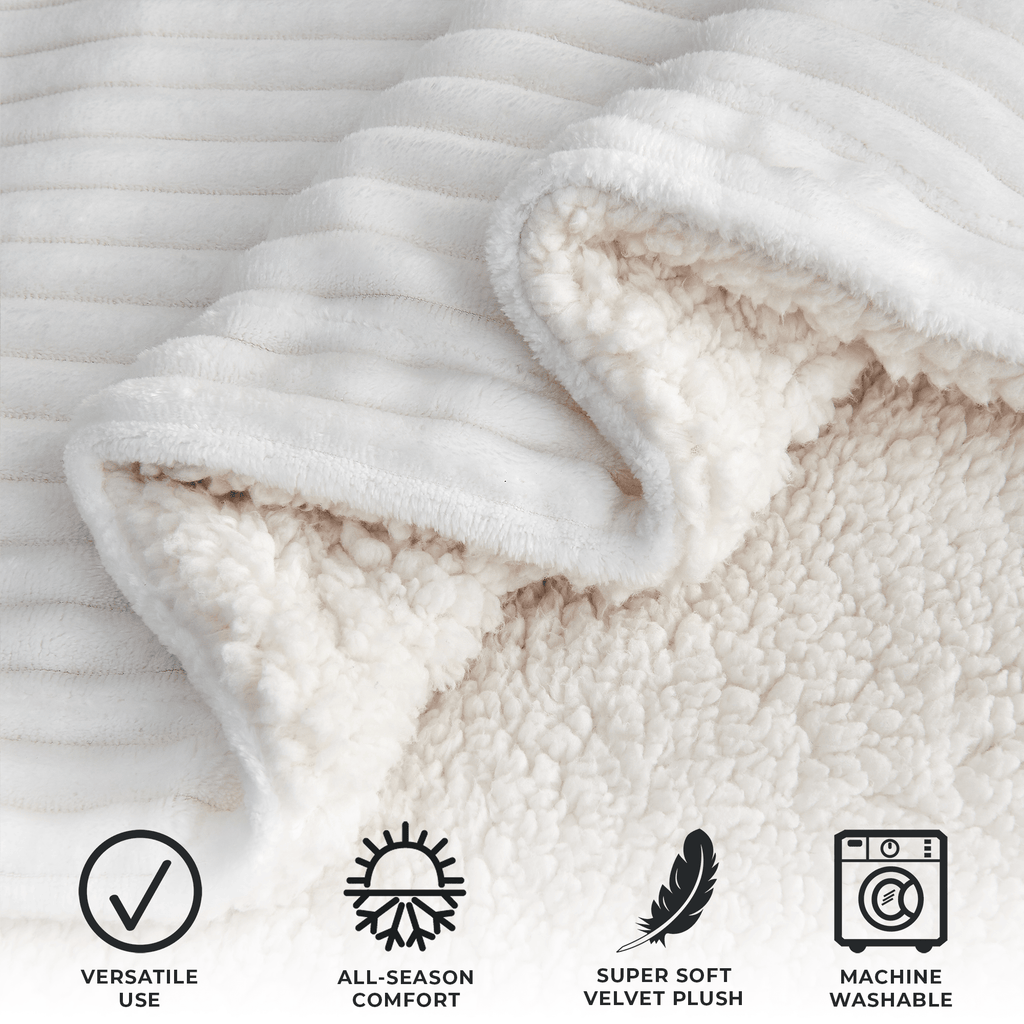 Ribbed Sherpa Throw Blanket - Corduroy Collection Great Bay Home