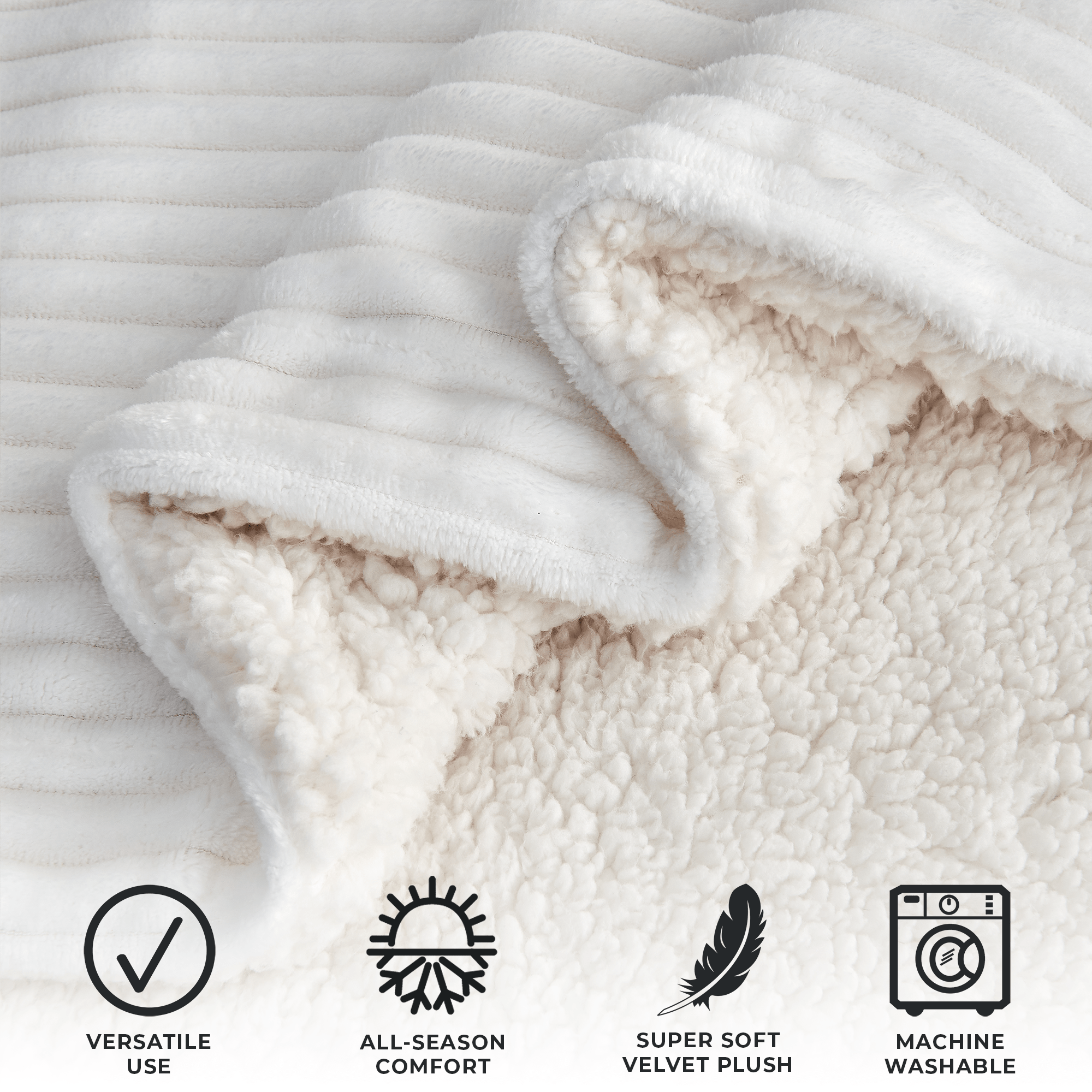 Ribbed Sherpa Throw Blanket - Corduroy Collection Great Bay Home