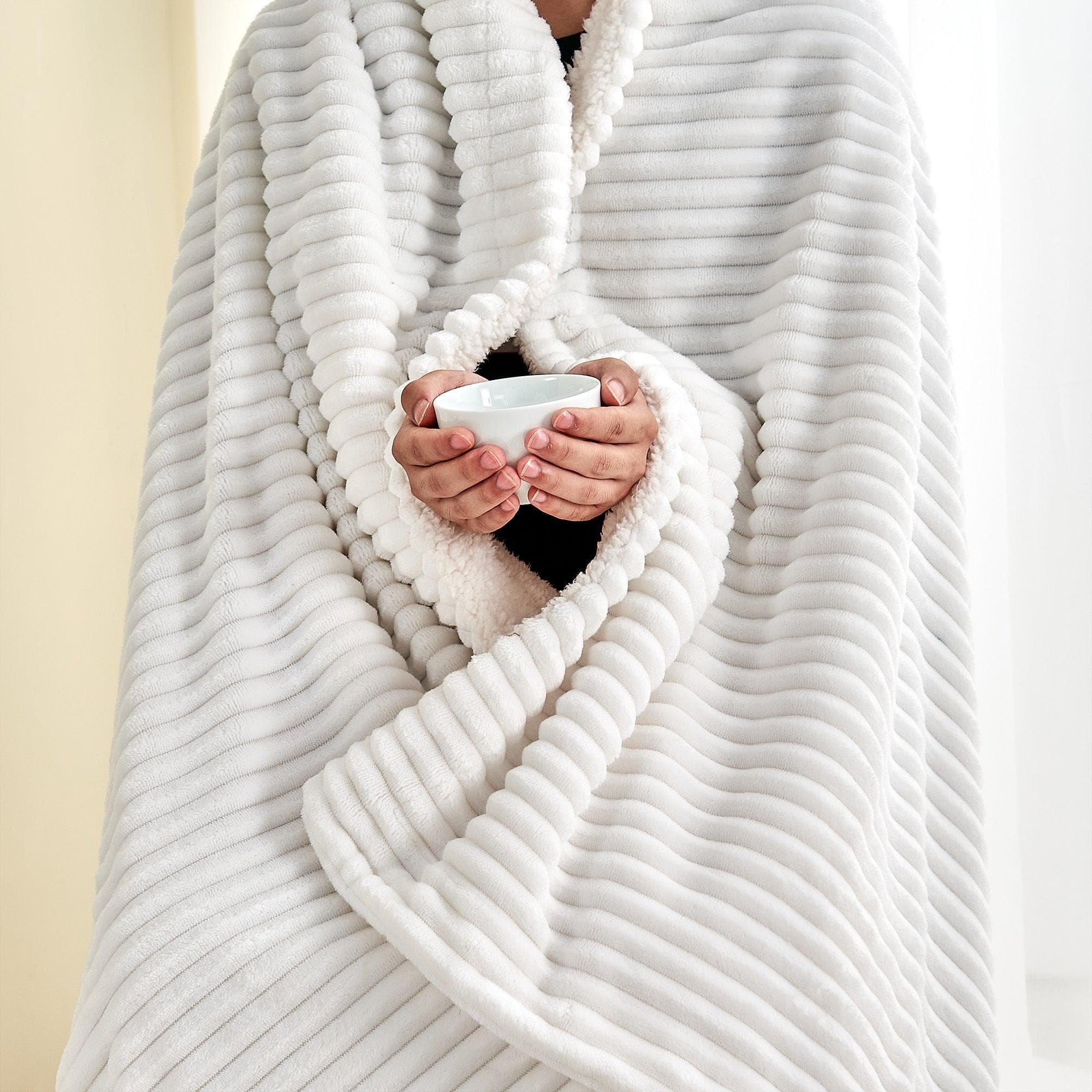 Ribbed Sherpa Throw Blanket - Corduroy Collection Great Bay Home