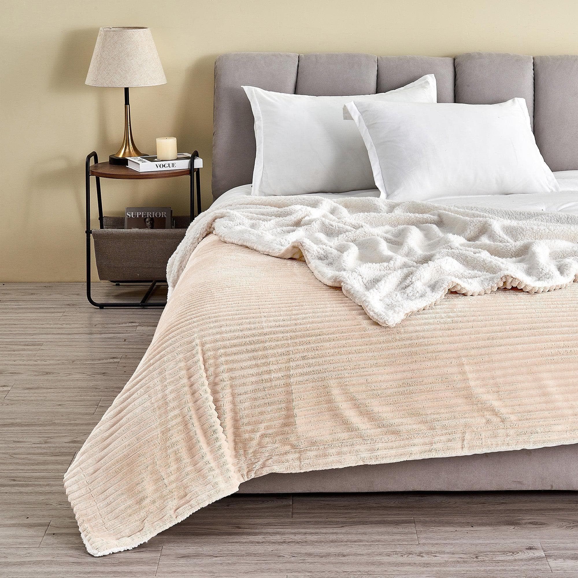Ribbed Sherpa Throw Blanket - Corduroy Collection Great Bay Home