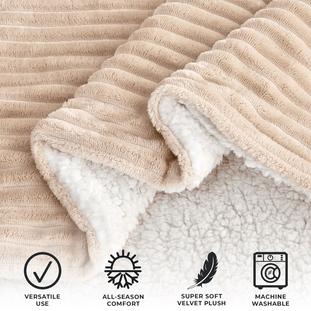 Ribbed Sherpa Throw Blanket - Corduroy Collection Great Bay Home