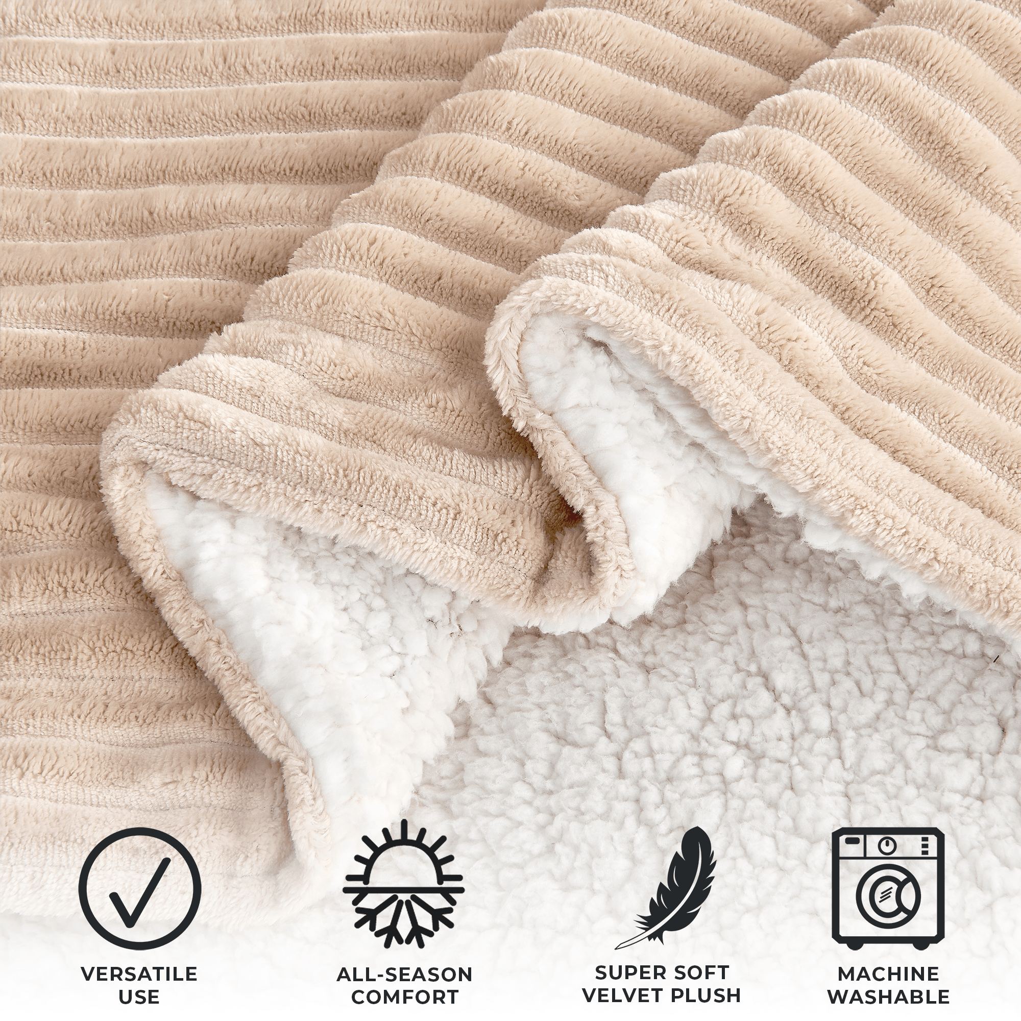Ribbed Sherpa Throw Blanket - Corduroy Collection Great Bay Home
