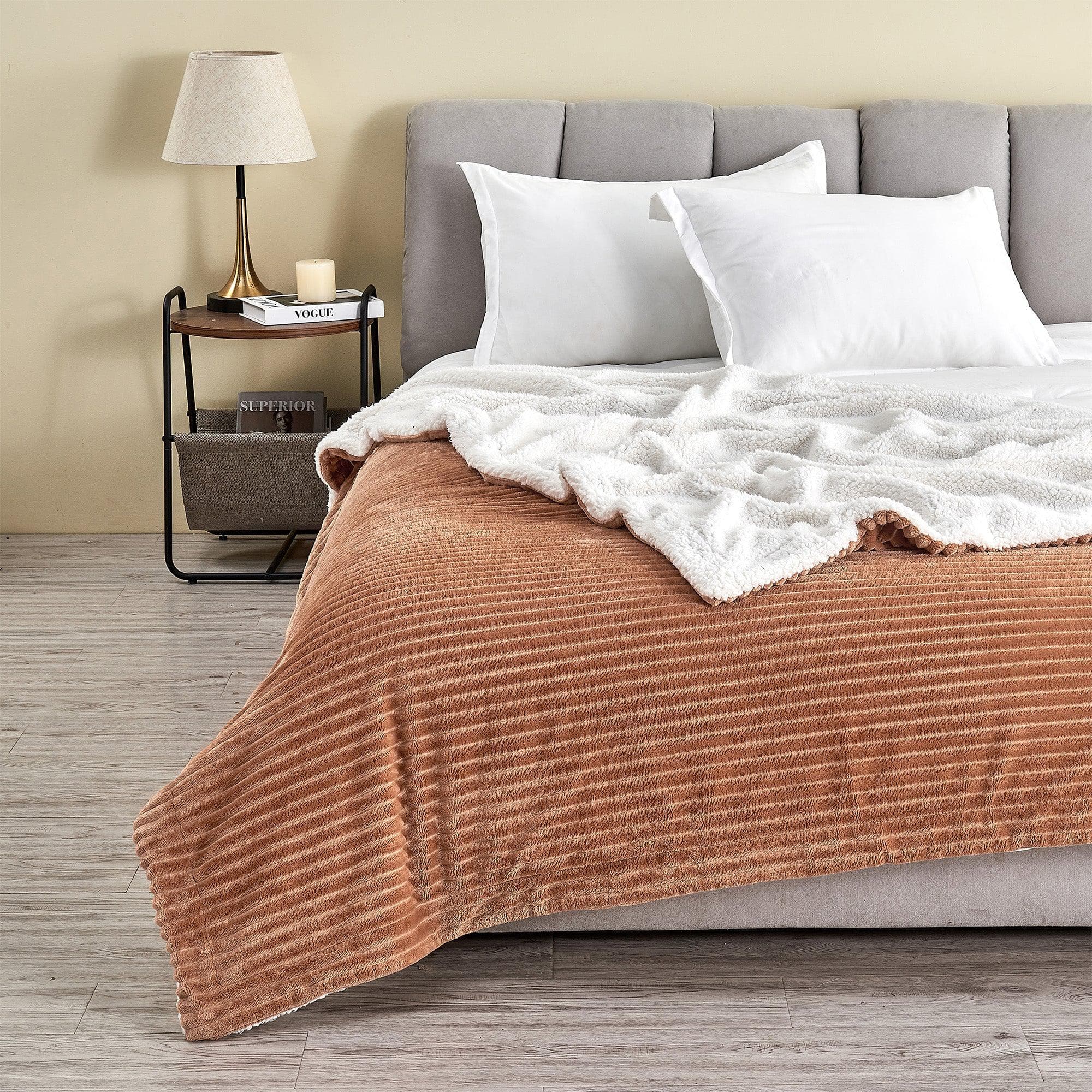 Ribbed Sherpa Throw Blanket - Corduroy Collection Great Bay Home