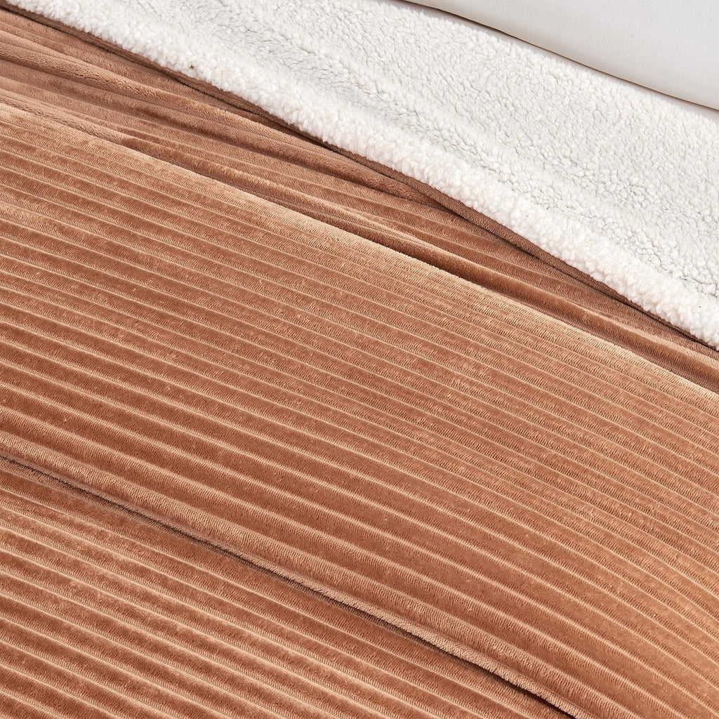 Ribbed Sherpa Throw Blanket - Corduroy Collection Great Bay Home