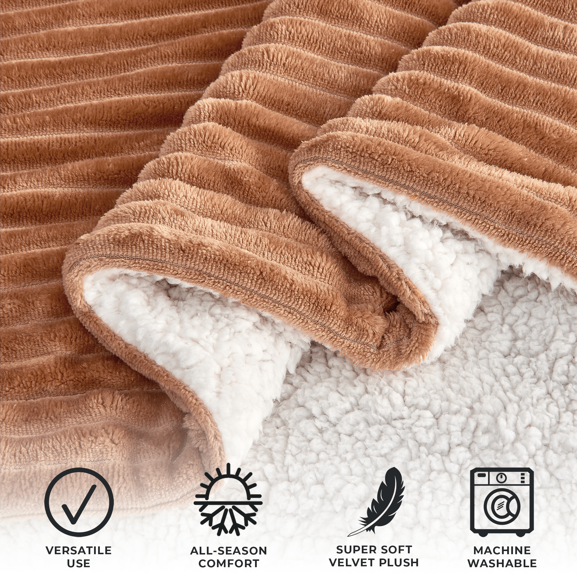Ribbed Sherpa Throw Blanket - Corduroy Collection Great Bay Home
