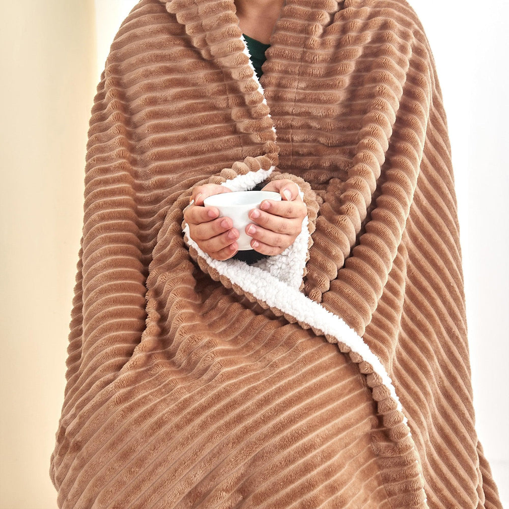 Ribbed Sherpa Throw Blanket - Corduroy Collection Great Bay Home
