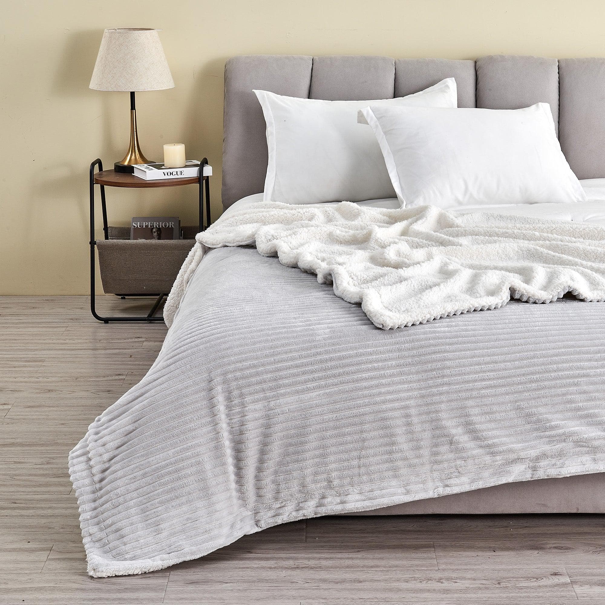 Ribbed Sherpa Throw Blanket - Corduroy Collection Great Bay Home