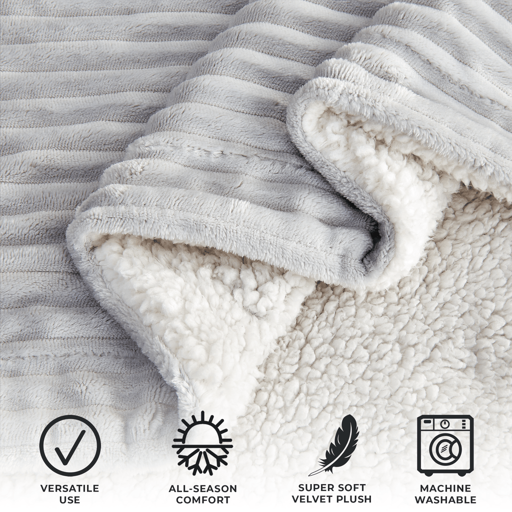 Ribbed Sherpa Throw Blanket - Corduroy Collection Great Bay Home